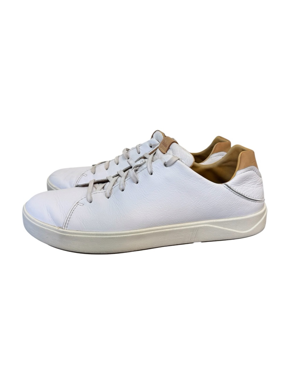 Olukai Mens Lae Ahi Li ili Sneakers Shoes White Leather Lace Up Mens Size 11